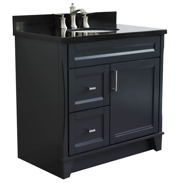 37 in. Single Vanity in Dark Gray Finish with Black Galaxy and Oval Sink- Right Door/Center Sink