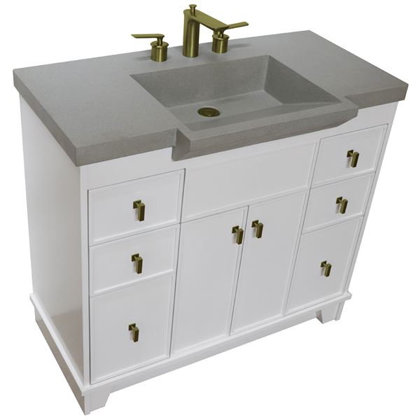 39 in Single Sink Vanity White Finish in Gray Concrete Top