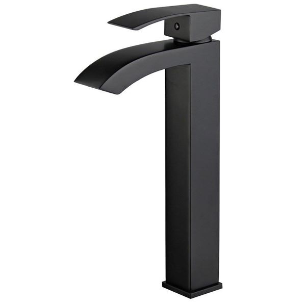 DISCONTINUED : Palma Single Handle Bathroom Vanity Faucet with Overflow in New Black