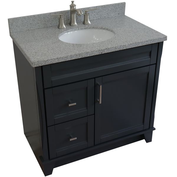 37 in. Single Vanity in Dark Gray Finish with Gray Granite and Oval Sink- Right Door/Center Sink