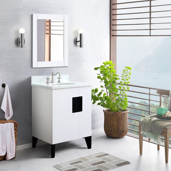 25″ Single Sink Vanity in White Finish with White Quartz and Oval Sink