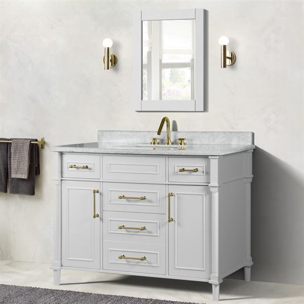 Napa 48 in. Single Vanity in White with White Carrara Marble Top with Gold Hardware