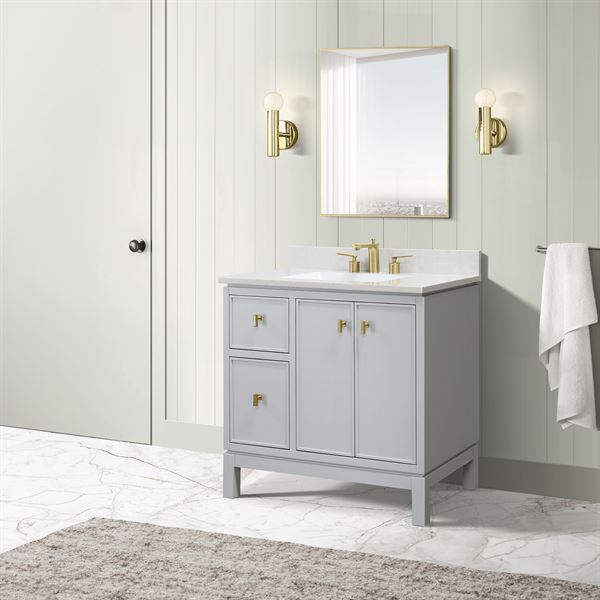 37 in. Single Sink Vanity in French Gray with Engineered Quartz Top