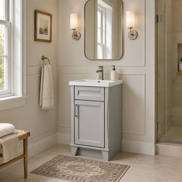 20 in. Single Sink Vanity in Light Gray Finish with White Ceramic Sink Top