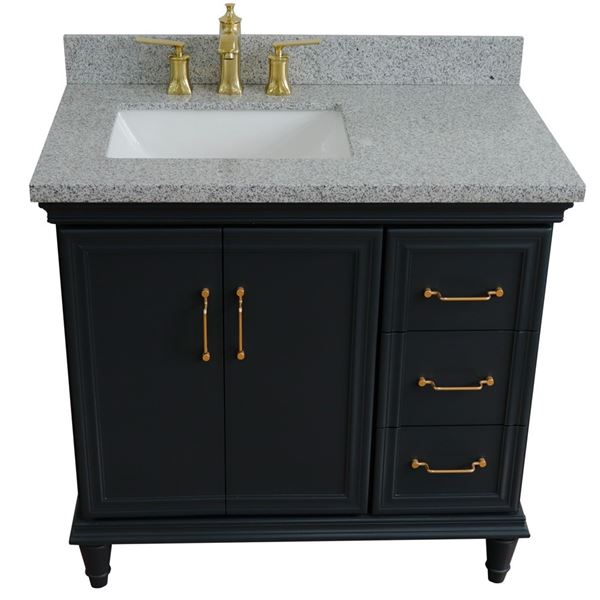 37" Single vanity in Dark Gray finish with Gray granite and rectangle sink- Left door/Left sink