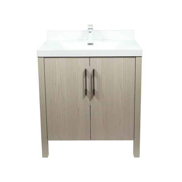 31.5" Single Sink Vanity In Light Gray Finish with White Composite Granite Top