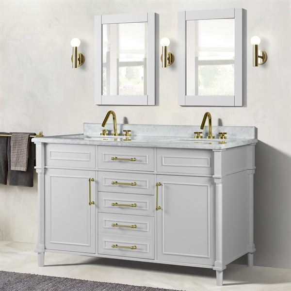 Napa 60 in. Double Vanity in White with White Carrara Marble Top with Gold Hardware