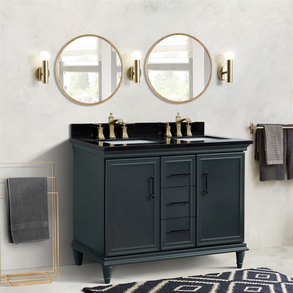49″ Double Vanity in Dark Gray Finish with Black Galaxy and Rectangle Sink