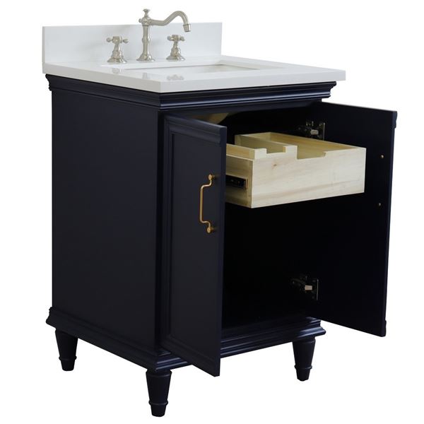 25" Single Vanity in Blue Finish With White Quartz and Rectangle Sink