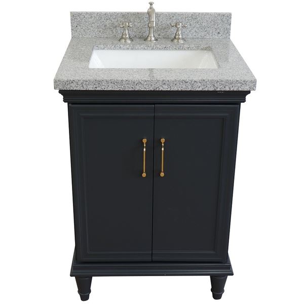 25" Single vanity in Dark Gray finish with Gray granite and rectangle sink