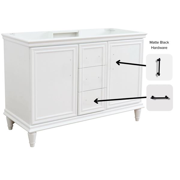 48″ Double Vanity in White Finish- Cabinet Only- Black Handles
