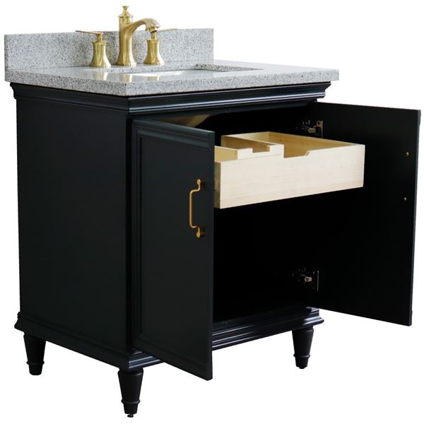 31" Single vanity in Dark Gray finish with Gray granite and rectangle sink