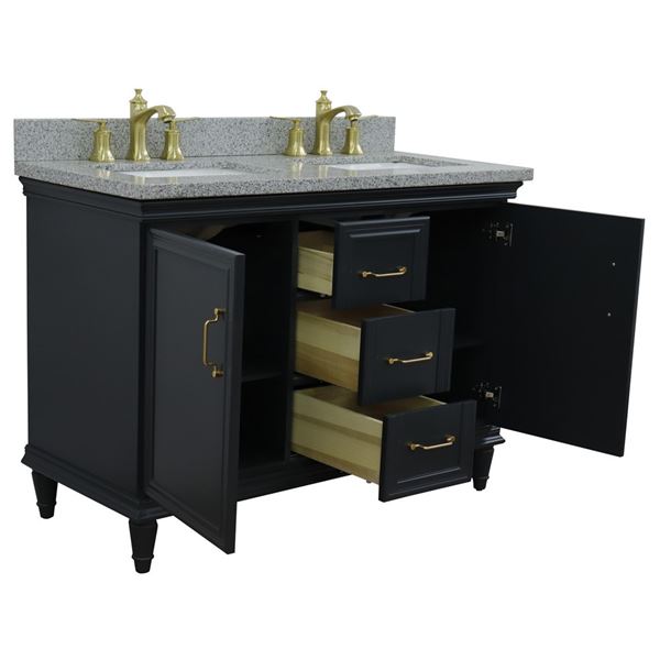 49" Double vanity in Dark Gray finish with Gray granite and rectangle sink