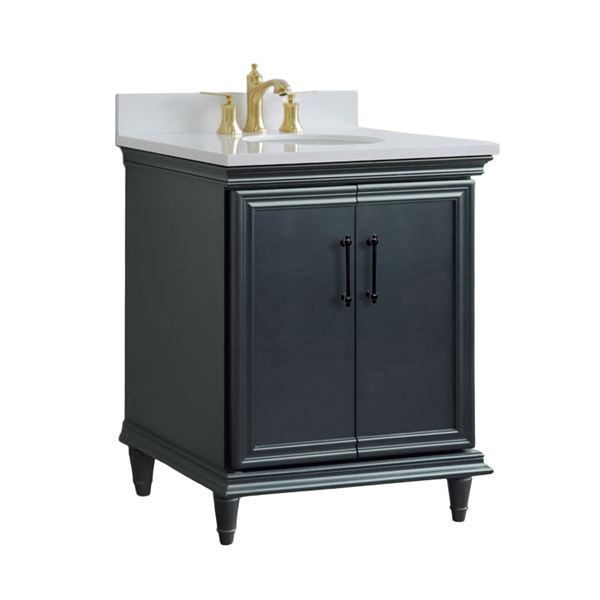 31" Single Vanity in Dark Gray Finish with White Engineered Stone and Oval Sink