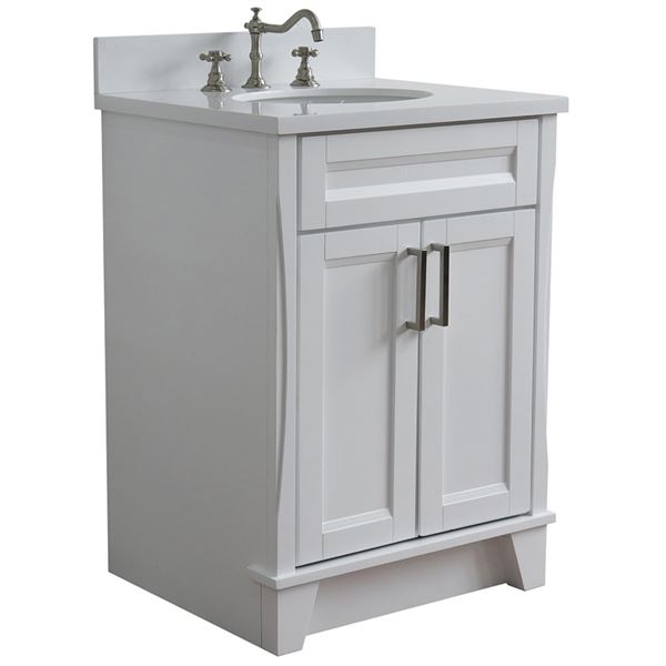 25" Single Sink Vanity in White Finish With White Quartz and Oval Sink