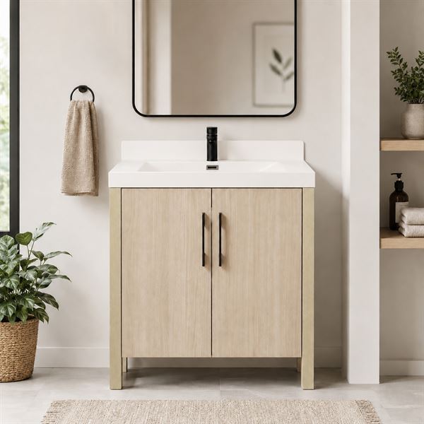 31.5" Single Sink Vanity In Neutral Finish with White Composite Granite Top