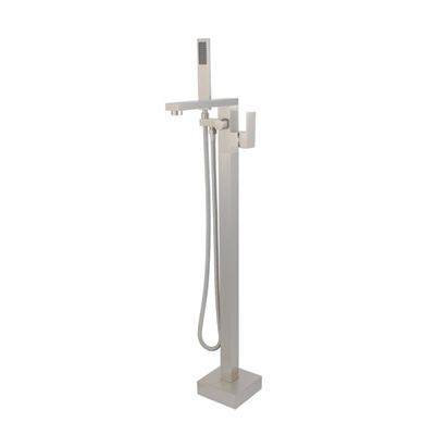 Single-Handle Floor-Mount Freestanding Tub Faucet with Hand Shower in Brushed Nickel