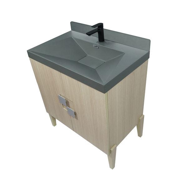 31.5" Single Sink Vanity In Neutral Finish with Gray Composite Granite Top