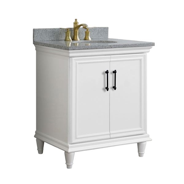 31" Single Vanity in White Finish with Gray Granite and Oval Sink