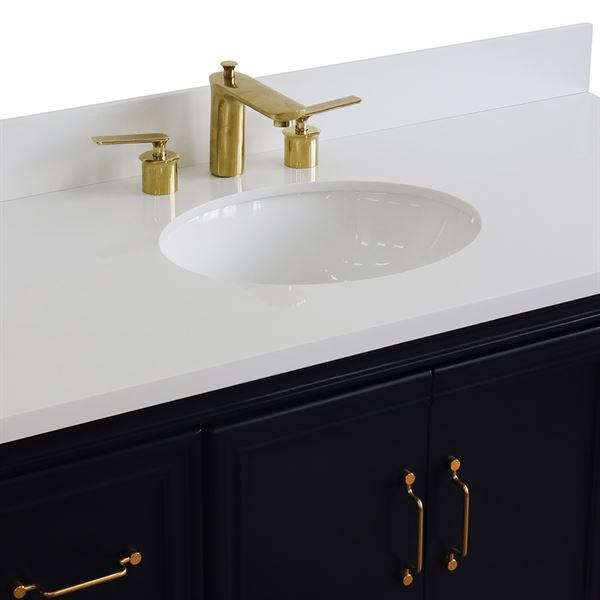 49" Single Sink Vanity in Blue Finish With White Quartz and Oval Sink