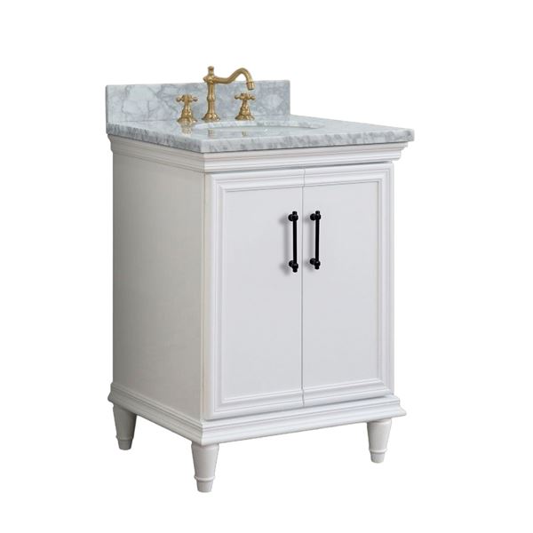 25" Single Vanity in White Finish with White Carrara and Oval Sink