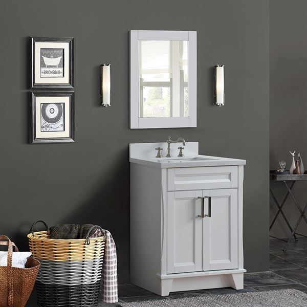 25" Single Sink Vanity in White Finish With White Quartz and Rectangle Sink