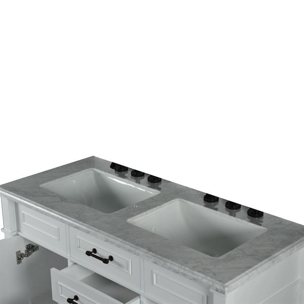 Napa 48 in. Double Vanity in White with White Carrara Marble Top with Black Hardware
