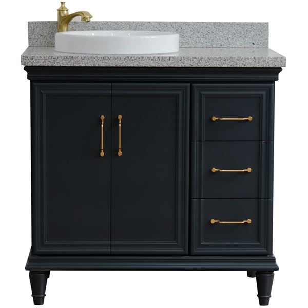 37" Single vanity in Dark Gray finish with Gray granite and round sink- Left door/Left sink