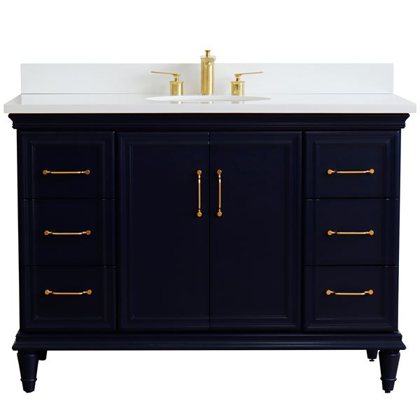 49" Single Sink Vanity in Blue Finish With White Quartz and Oval Sink