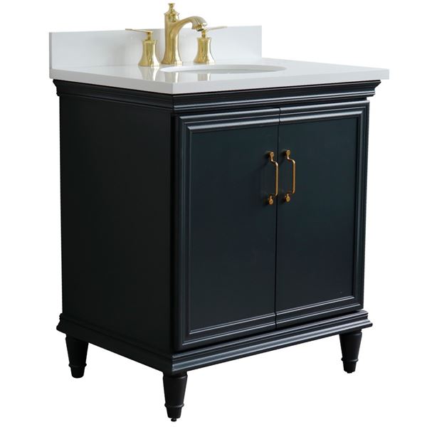 31" Single vanity in Dark Gray finish with White quartz and oval sink