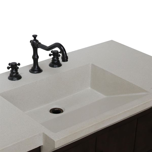 39 in Single Sink Vanity Rustic Wood Finish in Sandy White Concrete Top Gold Hardware