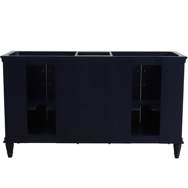 61" Double sink vanity in Blue finish and Black galaxy granite and round sink