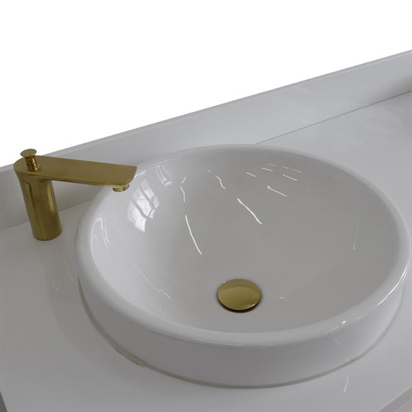 Forli 61 in. Double Sink Vanity in White Finish with White Engineered Stone Top, Round Sinks