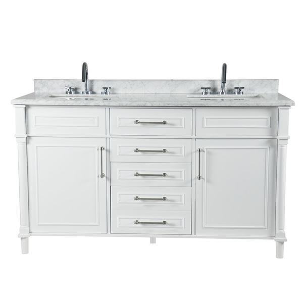 Napa 60" DOUBLE VANITY IN WHITE WITH WHITE CARRRA MARBLE TOP