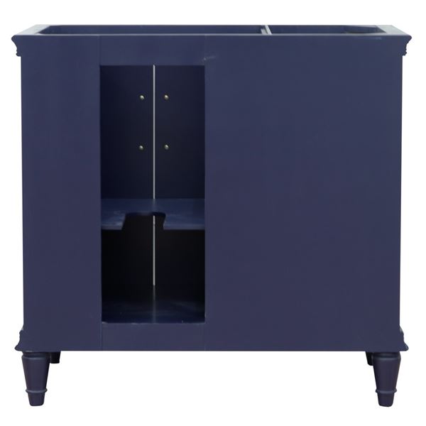 37" Single vanity in Blue finish with White quartz and rectangle sink- Right door/Right sink