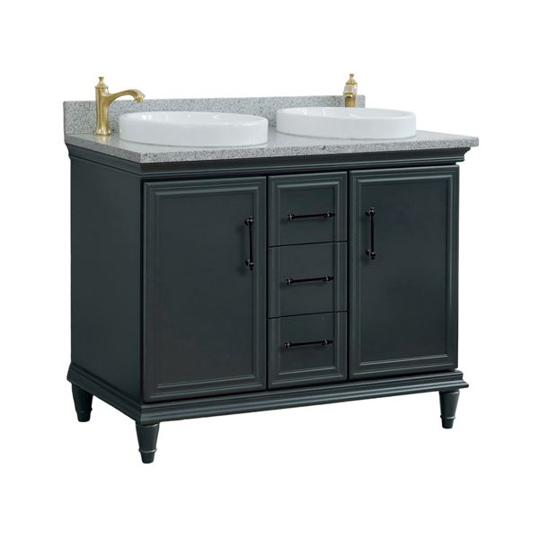 49" Double Vanity in Dark Gray Finish with Gray Granite and Round Sink