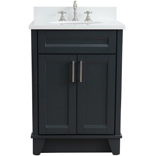 25" Single Sink Vanity in Dark Gray Finish With White Quartz and Oval Sink