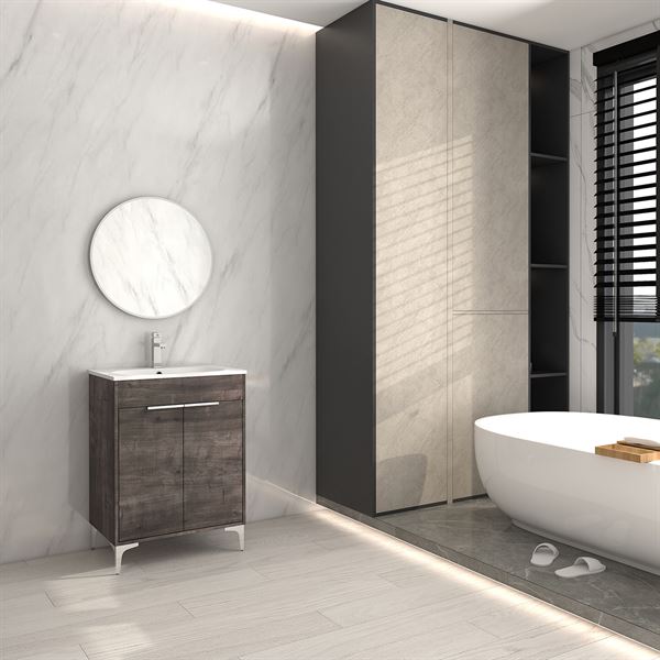 24 in. Single Vanity in Gray Oak finish with Solid Surface Resin White Sink