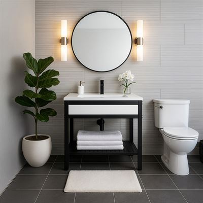 31 in. Single Sink Vanity- Black Metal Frame with White Concrete Rectangular Sink Top