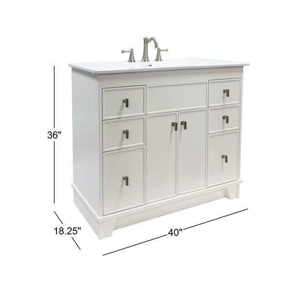 40 in. Single Sink Vanity- White Finish with White Ceramic Sink Top