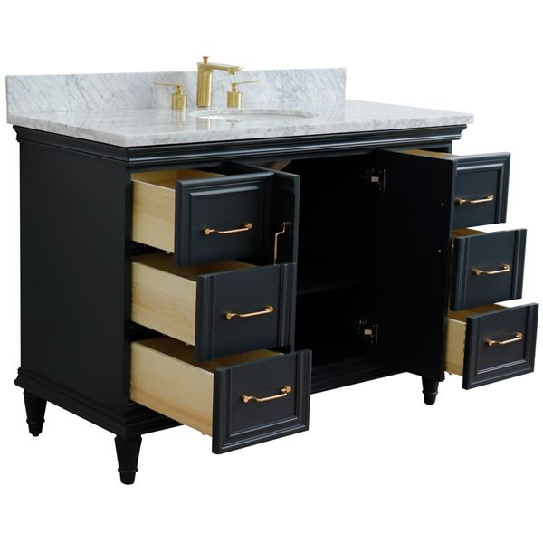 49" Single sink vanity in Dark Gray finish with White carrara marble and and oval sink