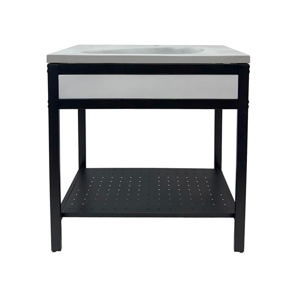 31 in. Single Sink Vanity- Black Metal Frame with Light Gray Concrete Sink Top