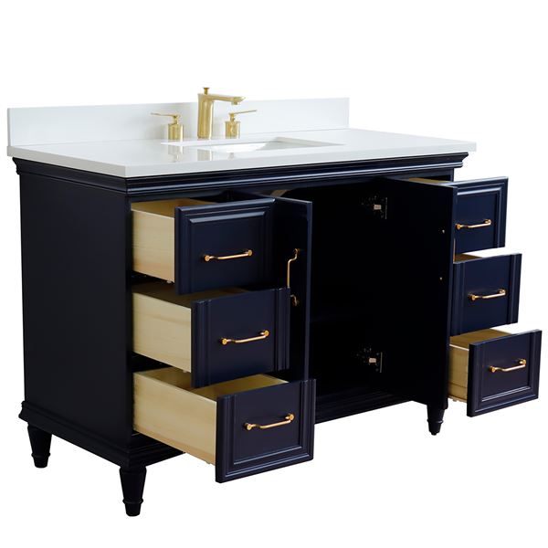 49" Single Sink Vanity in Blue Finish With White Quartz and Rectangle Sink
