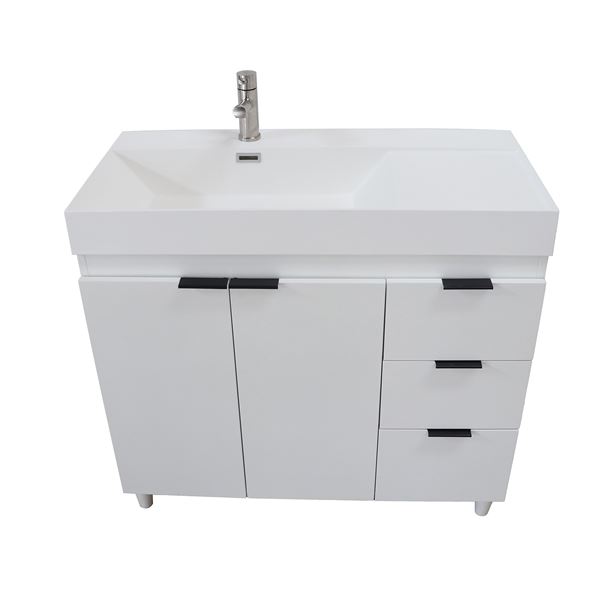 39 in. Single Sink Vanity in White with White Composite Granite Top