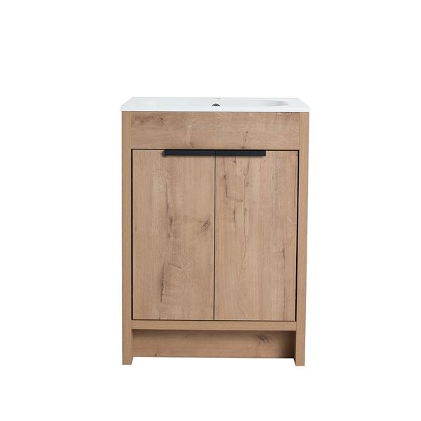 24 in. Single Vanity in Neutral finish with Solid Surface Resin White Sink