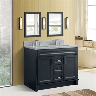48" Double sink vanity in Dark Gray finish with Gray granite and rectangle sink