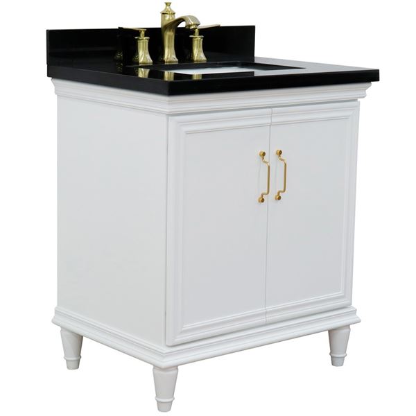 31" Single vanity in White finish with Black galaxy and rectangle sink