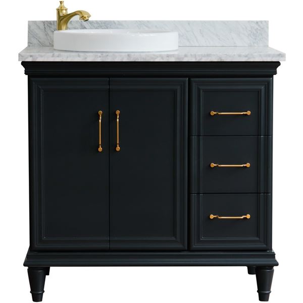 37" Single vanity in Dark Gray finish with White Carrara and round sink- Left door/Left sink
