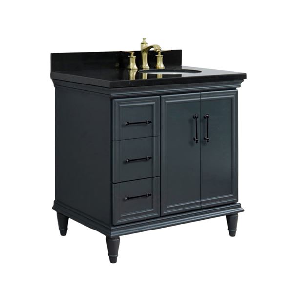 37" Single Vanity in Dark Gray Finish with Black Galaxy and Oval Sink- Right Door/Right Sink