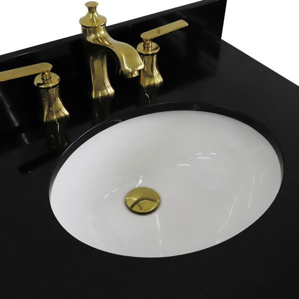 61" Double sink vanity in Blue finish and Black galaxy granite and oval sink